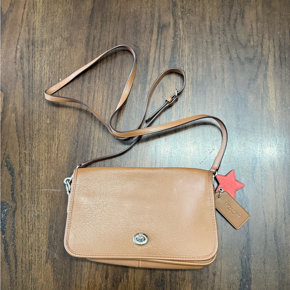 Coach Brown Leather Crossbody Bag with Red Star Tag
